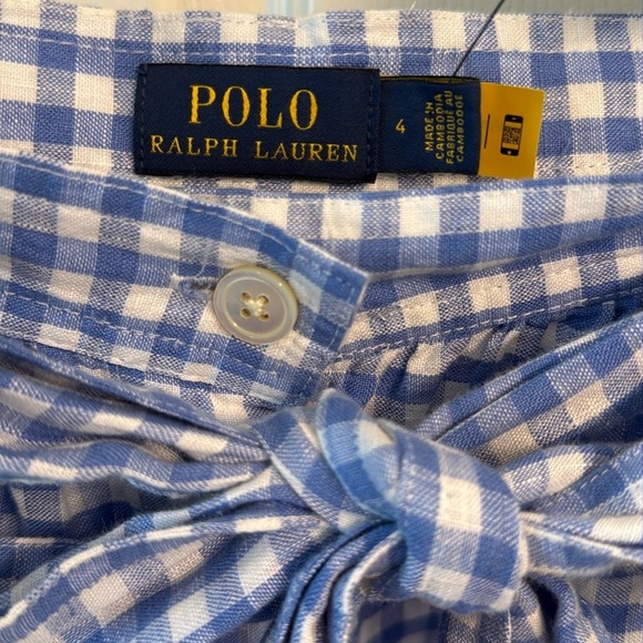 POLO Ralph Lauren Blue Gingham Linen Tiered Ruffle Midi Skirt w/ Pockets Sz 4 - Picture 13 of 15